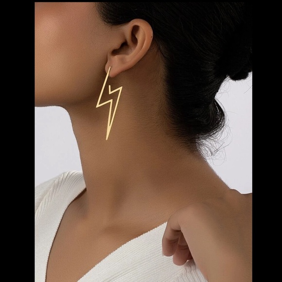 Gold Lightning Bolt Earrings - Picture 2 of 4